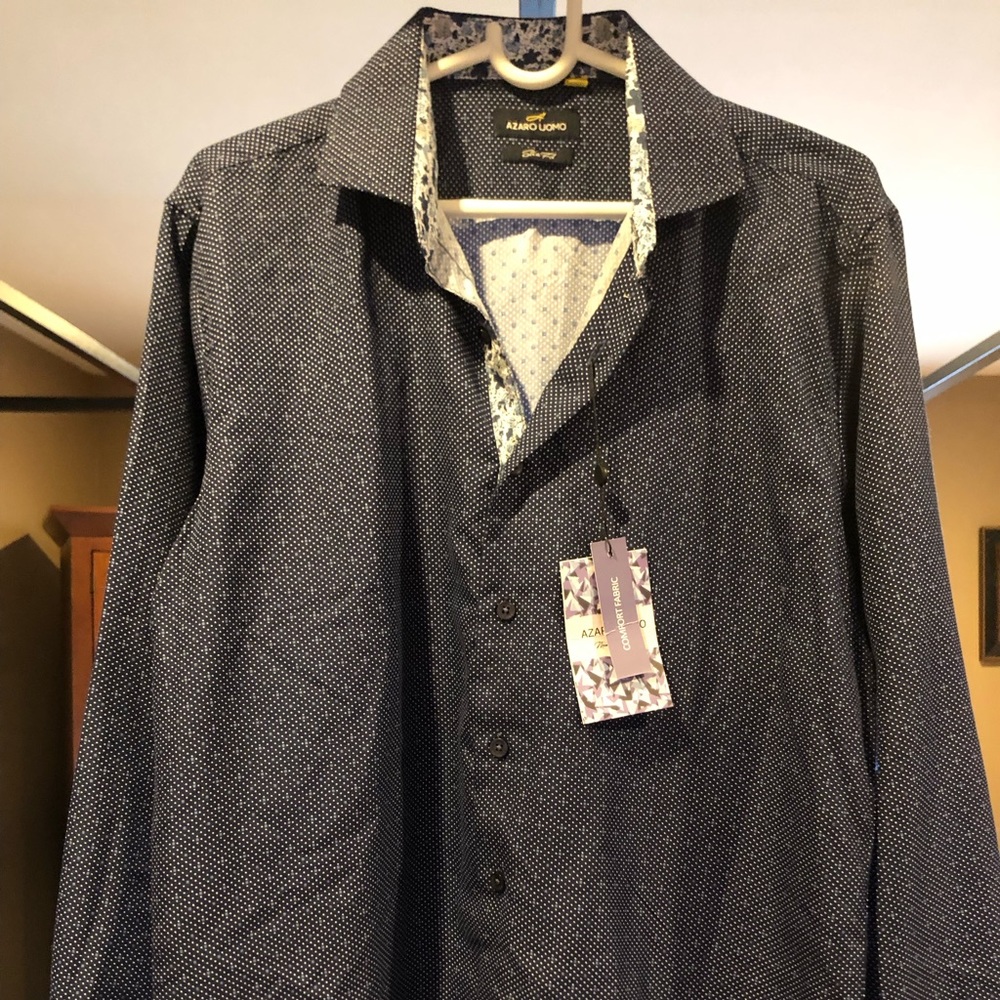Azaro Uomo navy long sleeve button up size large new with tag